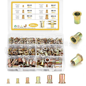 Rivet Nuts Set 260Pcs Inch <b>Thread</b> <b>Inserts</b> Socket Drive Color Zinc Plated Carbon Steel Fully Threaded Unc Metric Boxed Kit - Product Image 3