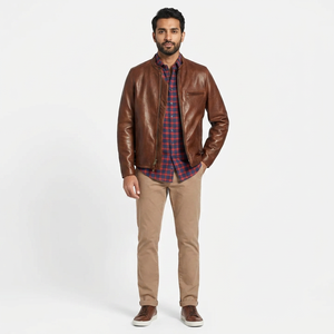 Autumn Winter <b>Men's</b> Slim Sheep Skin Genuine <b>Leather</b> <b>Jacket</b> with Stand Collar Fashionable Wholesale Motorcycle <b>jacket</b> for <b>men</b> - Product Image 1