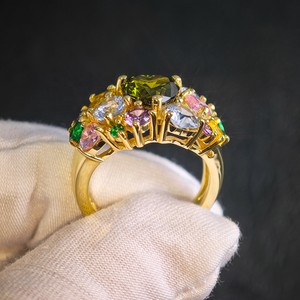 Anillo Hipoalergénico de Plata de Ley 925 con Esmeralda, Citrino, Amatista, Zafiro Rosa, Aguamarina y Turmalina en Forma de Corazón para Mujer, Uso Diario - Product Image 2