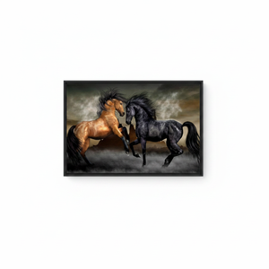 Elegant Two Horses Canvas Print: Modern Loft Artwork for Horse Enthusiasts,<b>BLACK</b> <b>FRAMED</b> CANVAS - Product Image 2