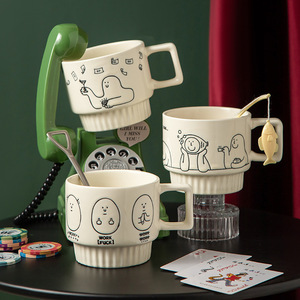<span class=keywords><strong>Mug</strong></span> mignon <span class=keywords><strong>de</strong></span> dessin animé Niche Ins, tasse empilable douce, résistance à haute température, poignée, couple domestique, tasse à eau en céramique innovante - Product Image 1