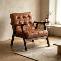 Fauteuil en bois massif de style moderne du milieu du siècle, fauteuil d'appoint en cuir capitonné rétro, fauteuil de salon individuel