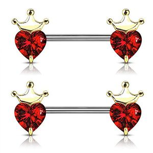 Anillo para Pezón en Forma de Corazón, Corona de Diamante y Cristal de Acero Inoxidable, Joyería PARA EL Cuerpo, Venta Al por Mayor, 1 Par - Product Image 3