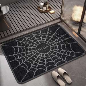 Moda Alfombra de baño con diseño de telaraña, rectangular, absorbente, antideslizante, para puerta del baño, diseño minimalista, color negro - Product Image 1