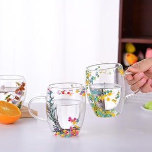 Tazza in <span class=keywords><strong>Vetro</strong></span> Borosilicato Doppio Strato <span class=keywords><strong>di</strong></span> Alta Qualità Riutilizzabile <span class=keywords><strong>con</strong></span> <span class=keywords><strong>Fiori</strong></span> Secchi - Product Image 5