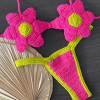 Bikini Sexy en Crochet Personnalisé Nouveau Style Plage 2 Pièces Ensemble Livraison Directe Fait Main Grande Taille Soutien-Gorge avec Imprimé Floral Tissu à Bretelles
