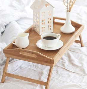 2 Pack Bamboo Foldable Breakfast <strong>Table</strong> <strong>Bed</strong> <strong>Tray</strong> <strong>Table</strong> with Legs Serving <strong>Tray</strong> with Handles - Product Image 5
