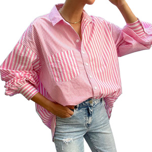 Venta al por mayor 2023 nueva ropa <span class=keywords><strong>de</strong></span> mujer <span class=keywords><strong>de</strong></span> talla grande blusa <span class=keywords><strong>de</strong></span> mujer <span class=keywords><strong>de</strong></span> rayas <span class=keywords><strong>de</strong></span> manga larga suelta <span class=keywords><strong>de</strong></span> moda <span class=keywords><strong>de</strong></span> mujer - Product Image 1