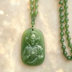 <span class=keywords><strong>Collana</strong></span> con Ciondolo in Vetro Imitazione Ossidiana Nera con Statua di San Benedetto e Catena di Perline, Gioiello in <span class=keywords><strong>Stile</strong></span> <span class=keywords><strong>Etnico</strong></span> - Product Image 1