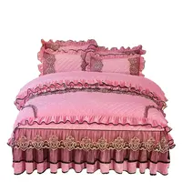 In stile americano di colore rosa di inverno di velluto trapuntato in cotone 4pcs letto set di copertura