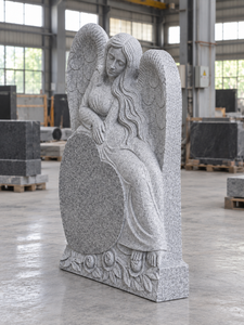 Statue d'ange de style américain traditionnel pour cimetière, pierre tombale avec sculpture de rose, monument en granit gris, marque américaine, modèle 02 - Product Image 5