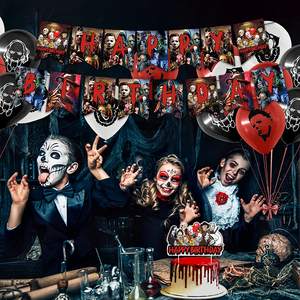 Fournitures de fête d'anniversaire pour adultes <span class=keywords><strong>Thriller</strong></span> Killer Thème de rôle Anniversaire 100 Pcs Horror Movie Party Decorations Set - Product Image 4