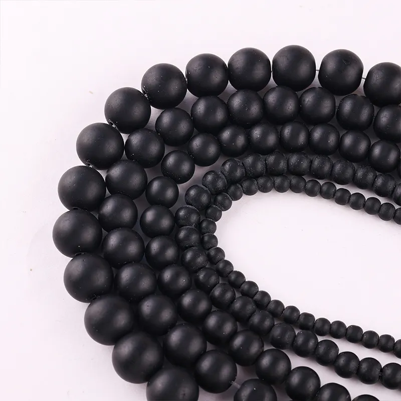 Pietra naturale nera opaca opaca agat onice perle di vetro brina bracciale donna 4 6 8 10 12 14 mm misura fai da te per la creazione di gioielli