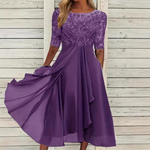 Abito in Chiffon con cuciture in pizzo traforato da sera da damigella d'onore abbigliamento donna - Product Image 3
