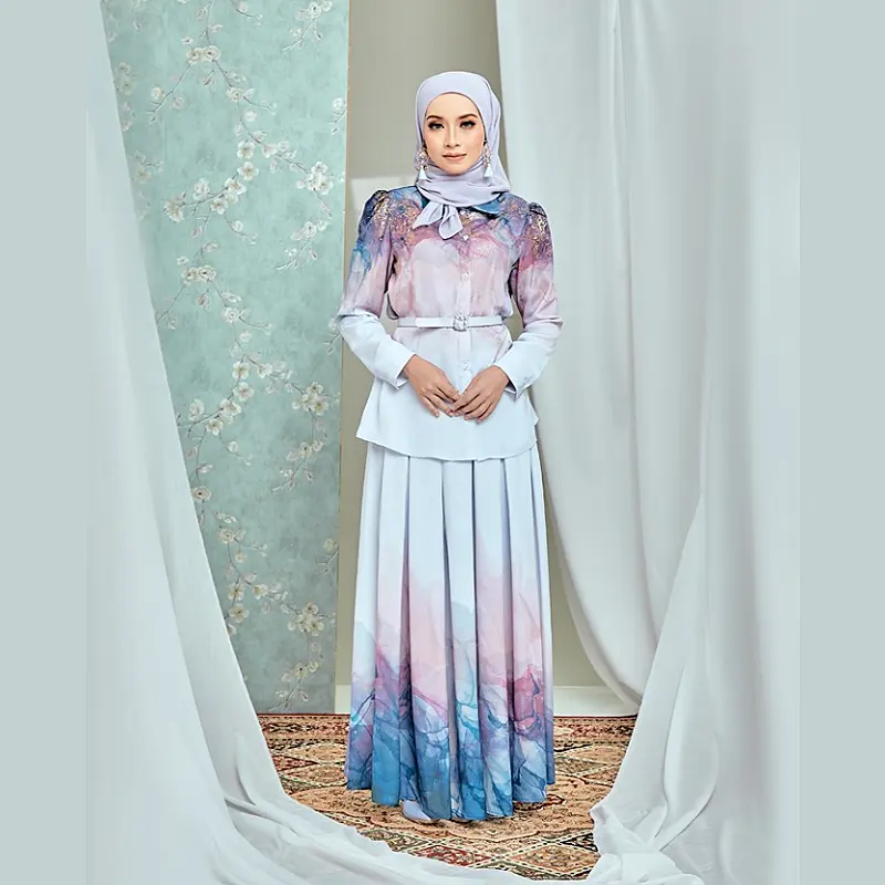 SIPO Baju Kurung Muslim, Baju Kurung Malaysia pola bunga, Baju Kurung, Baju tradisional Lebaran kustom