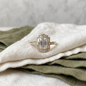 18k Silver Lab Grown <b>Diamond</b> Vintage Art Deco VVS Engagement Emerald Cut Geometric Halo Luxury IGI Certified Wedding <b>Ring</b> - Product Image 1