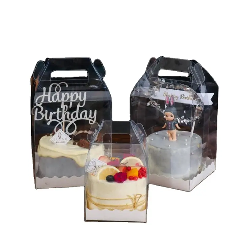 큰 크기 PVC 명확한 케이크 상자 결혼식 생일 파티 케이크 포장 상자 핸들 투명 선물 상자 크리스마스