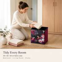 Boîte de rangement carrée à imprimé floral 30 cm, en PP non tissé 80 g/m², avec panneau rigide blanc 2 mm, pliable, pour chambre et salon
