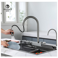 Évier de cuisine intelligent multifonctionnel moderne noir en acier à cuve unique avec cascade et affichage, anti-rayures, pour cuisine et salle de bain