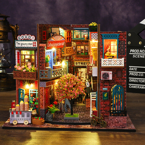 Kit DIY de niche à livres en bois style rue de Shanghai ancienne, modèle de maison de poupée 3D avec scène de livre, <span class=keywords><strong>d</strong></span>écoration vintage faite à la main pour la maison, cadeau - Product Image 6