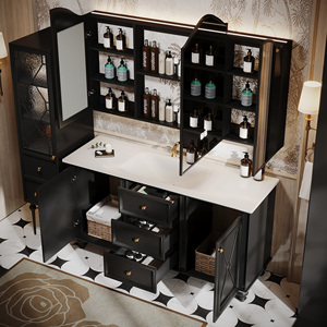 Mueble de Baño de Diseño Francés con Lavabo de Piedra y Espejo Inteligente Antivaho, Mueble de Madera Maciza con Amplio Espacio de Almacenamiento - Product Image 2