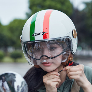 <strong>GXT</strong> Vintage Retro Open Face <strong>Helmets</strong> for Men Women Double Visor Scooter Motorcycle Sunvisor Quick Release Closure ABS Foam