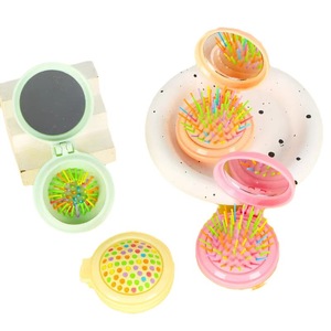 Folding Air Cushion Comb Makeup <b>Mirror</b> <b>Compact</b> Round Plastic Mini Portable With Massage Bristles Mixed Colors 10-15Cm - Product Image 5