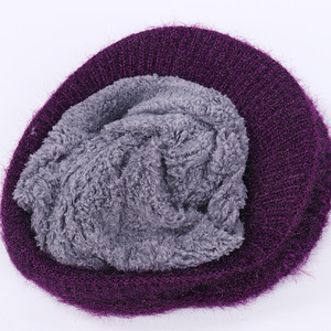 Women's <b>Winter</b> Knitted Hat Fuzzy Yarn Warm <b>Cap</b> For Elderly Ladies Gray Pink Red Purple Wine Red - Product Image 3