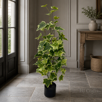 Plante artificielle de 90 cm en fausse vigne de patate douce, feuilles vertes crème variegées, en soie, en pot noir suspendu, écologique, pour café et bureau