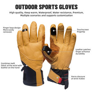 Guantes de Esquí Unisex Personalizados de Fábrica, Impermeables, con Dedos Separados, OEM, Cálidos, con Contraste de Color, 80% Cuero, Pantalla Táctil, para Invierno - Product Image 2