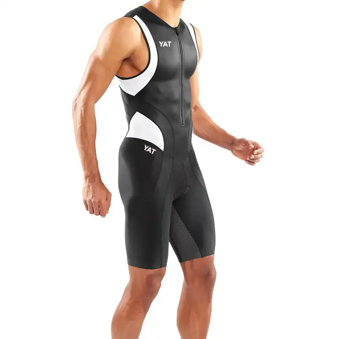Combinaison de triathlon professionnelle pour hommes, trois pièces, en tissu noir et blanc, petite commande avec fermeture éclair à l'avant, design personnalisé