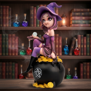 รูปปั้นนางฟ้าแม่มดสวยงาม วาดด้วยมือ งานฝีมือเรซิ่น รายละเอียดประณีต พร้อมกระปุกแก้วใส่เหรียญ สำหรับตกแต่งบ้านในวันฮาโลวีน ของขวัญ - Product Image 3