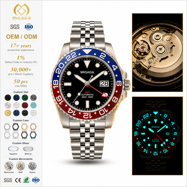 Migaga Sport Dive Watches Precision-Crafted Men Stainless Steel Montre Homme Nh35 Movement Custom Logo Analog Quartz Watch