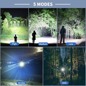ไฟฉาย LED แบบยืดหดได้ สำหรับล่าสัตว์ 100000 ลูเมน 5 โหมด ใช้แบตเตอรี่ 26650*1 (5000 มิลลิแอมป์ชั่วโมง) XHP50 ชาร์จผ่าน USB ได้ - Product Image 3