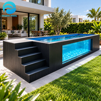 Meilleure Vente Piscine Conteneur Hors Sol en Fibre de Verre 20ft 40ft, Mosaïque Bleu Profond, à Fond Peu Profond, pour Loisirs Familiaux, avec Jacuzzi et Spa