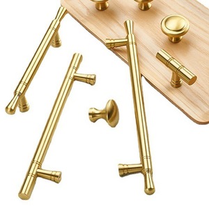 Brass Cabinet Handles T-Shaped Bar Pulls Minimalist Design Wardrobe Drawer <b>Knobs</b> Gold Brushed Finish - Product Image 5