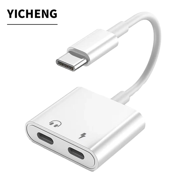 2 in 1 Dual USB Splitter DAC Fast Charge Type-C Adapter and Type C Headphone Jack OTG Adapter for iPhone 15 HUAWEI