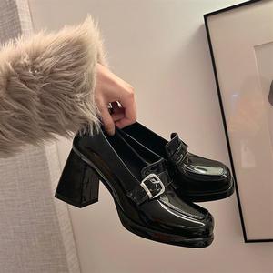 Factory Wholesale Women's High Heels <b>Small</b> Leather Women Heel Square Head Black Single Shoes Platform Shoes - Product Image 3