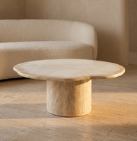 Meuble en pierre naturelle moderne personnalisé, table basse ovale en travertin beige blanc pour salon
