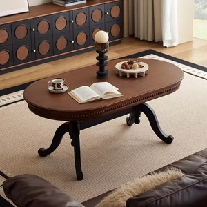 French Retro Solid Wood Oval <strong>Coffee</strong> <strong>Table</strong> High-End American Ancient Furniture Home Living Room Modern Design Removable <strong>Hall</strong> Use - Product Image 4