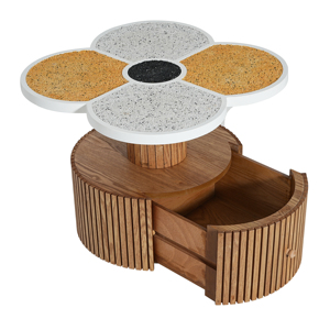 Unique Four-Leaf Clover Side <b>Table</b>-Modern Design Solid Wood Base <b>Adjustable</b> Height Storage for Living Room Bedroom Small Spaces - Product Image 4