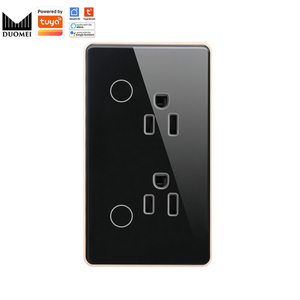 Pour Tuya Smart WiFi US Standard 16A double prise de courant prise murale cadre en aluminium panneau de verre trempé interrupteur électrique tactile <span class=keywords><strong>Zi</strong></span> - Product Image 4