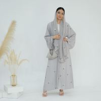 2025 femmes été modeste Abaya dubaï mousseline de soie broderie florale Abaya musulman ouvert Abaya Hijab 2 pièces ensemble vêtements islamiques