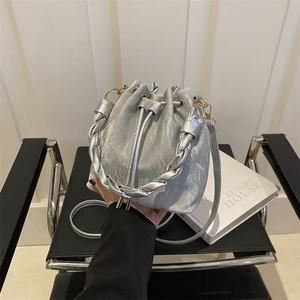 Woven Tote <b>Bag</b> with <b>Drawstring</b> Closure and Dip Dye Color for Women - Product Image 3