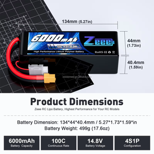 بطارية Zeee لطائرة الدرون التي يتم التحكم فيها عن بعد (RC)، بطارية ليبو FPV بجهد 14.8 فولت 4S، بسعات 3700/4200/6000/6500/7500/8000/9000/12000 مللي أمبير، 100C، بطارية FPV للطائرات بدون طيار (Drone/UAV) - Product Image 2