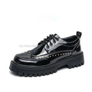 Factory Wholesale Black White Lace-up Brogue <b>Shoes</b> With Chunky Rubber Sole Artificial PU Upper Formal Casual Dress <b>Shoes</b> for - Product Image 6