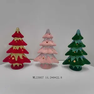 Fiesta interior Navidad iluminar Mini árbol de cerámica con trineo para decoración del hogar árbol de cerámica Led verde adorno de mesa de Papá Noel