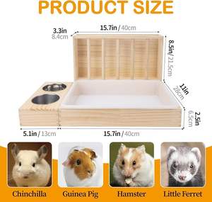 Mangeoire à foin pour lapin avec bac à litière Mangeoire à foin en bois avec 2 bols et bac à litière pour cochon d'Inde Bac à litière pour lapin avec mangeoire à foin - Product Image 6