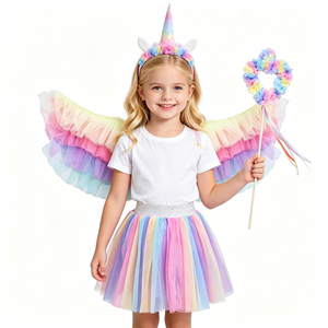 Ensemble de robe à ailes d'ange en tulle holographique, coton et polyester pour filles, baguette magique d'elfe, costume de fée pour spectacle enfantin - Product Image 3