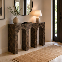 Table console d'angle en marbre Emperador foncé pour salon, porche, couloir, décoration intérieure
